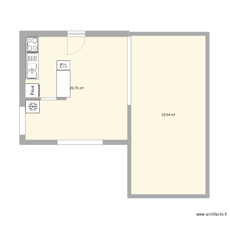 groseille_cuisine2. Plan de 2 pièces et 44 m2