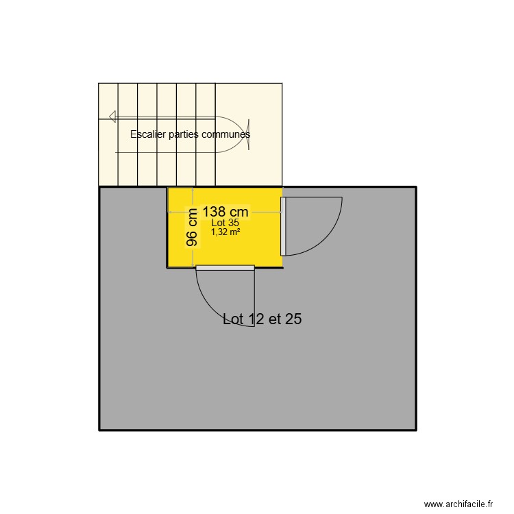 Situation intermédiaire 3eme étage droite_Création lot 35. Plan de 2 pièces et 11 m2