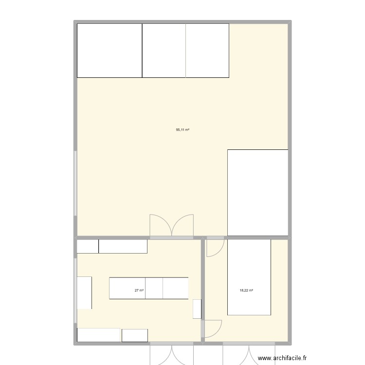 Atelier - magasin projet. Plan de 3 pièces et 140 m2