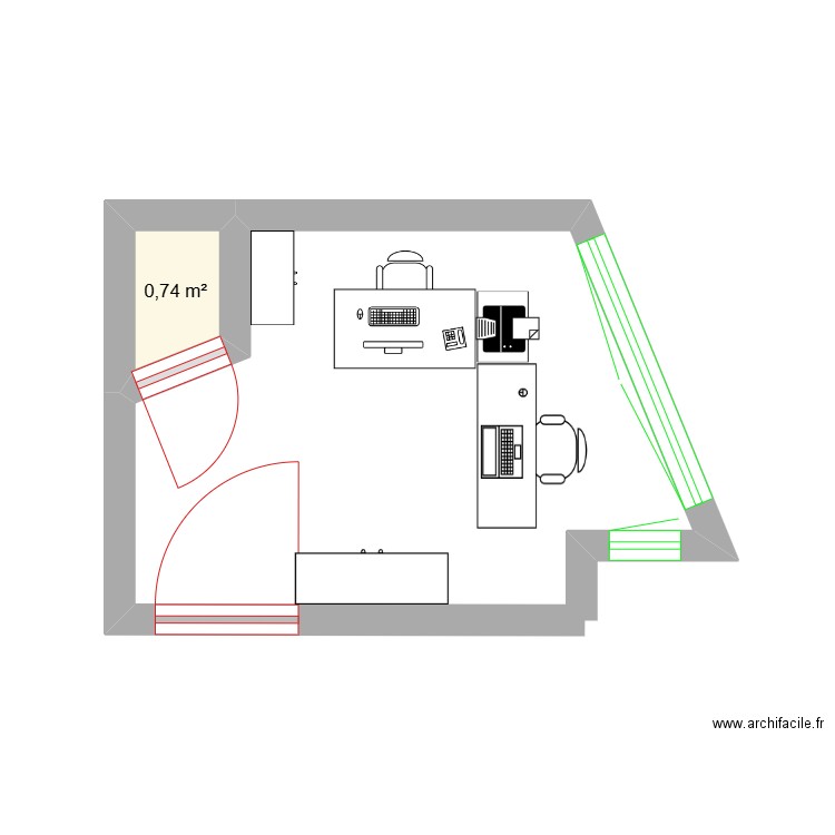 BUREAU 1. Plan de 1 pièce et 1 m2