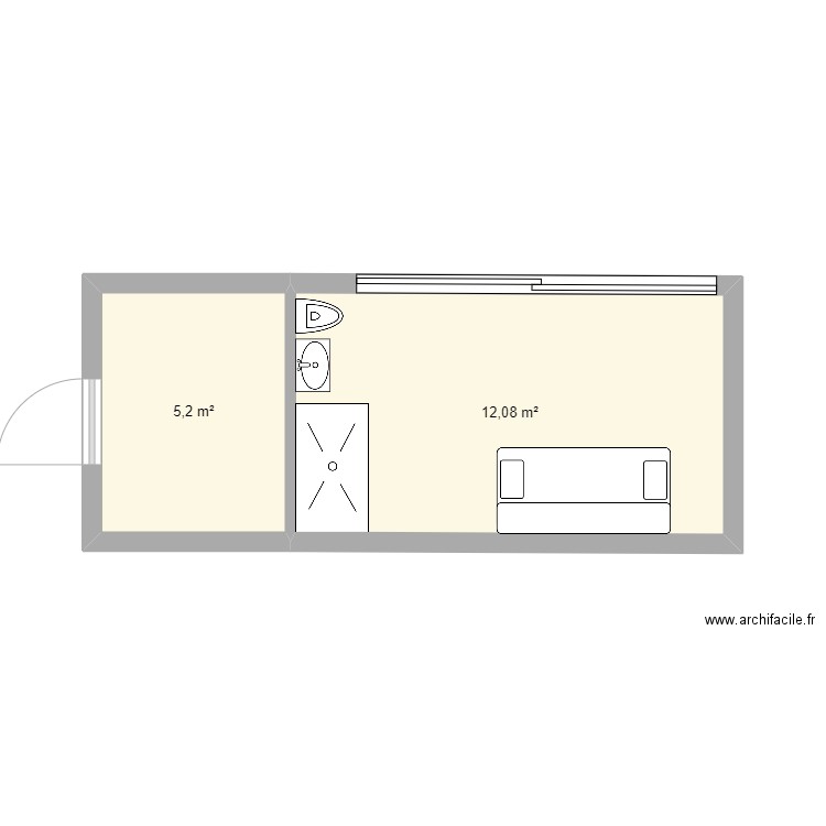 Pool House. Plan de 2 pièces et 17 m2