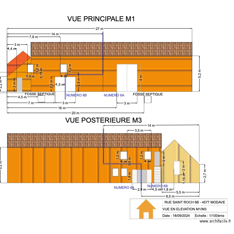 V.RADOUX - VUE EN ELEVATION M1/M3 - 1/100 - V2.02. Plan de 0 pièce et 0 m2