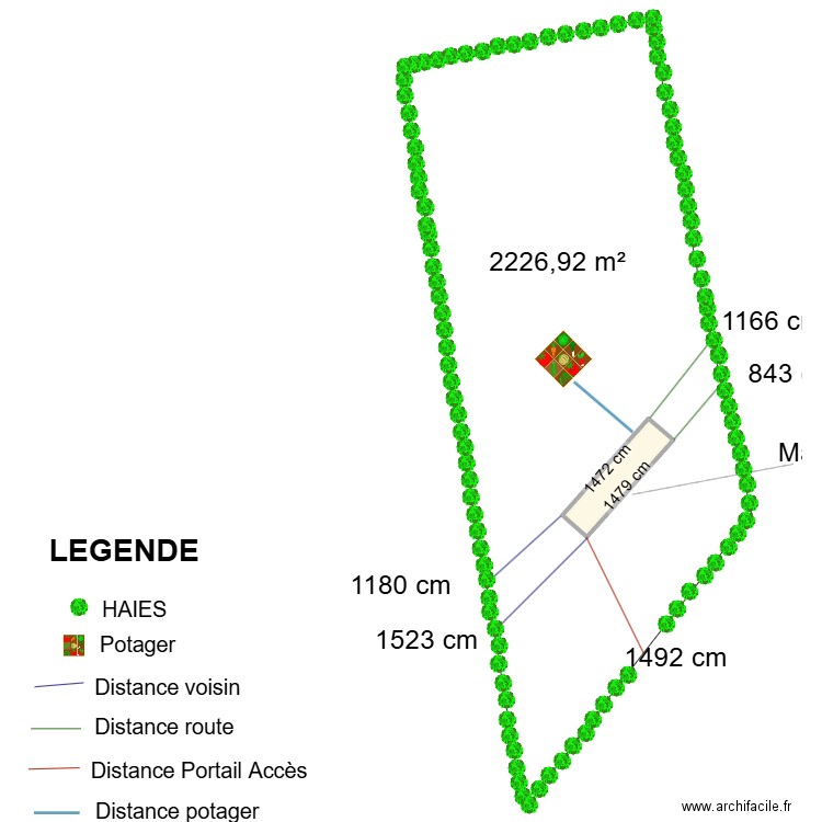 Modification plan de masse existant. Plan de 1 pièce et 52 m2