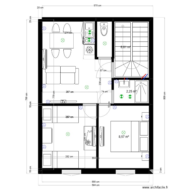 RABAT. Plan de 3 pièces et 18 m2