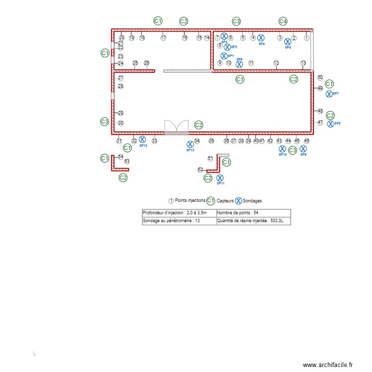 Steinert. Plan de 2 pièces et 68 m2