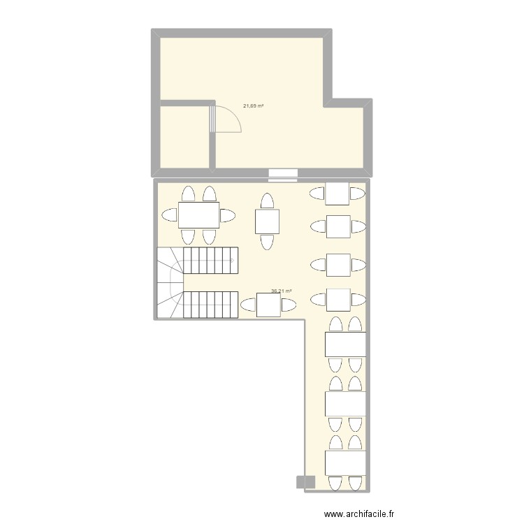 mezzanine Brasse Bouillon. Plan de 2 pièces et 58 m2