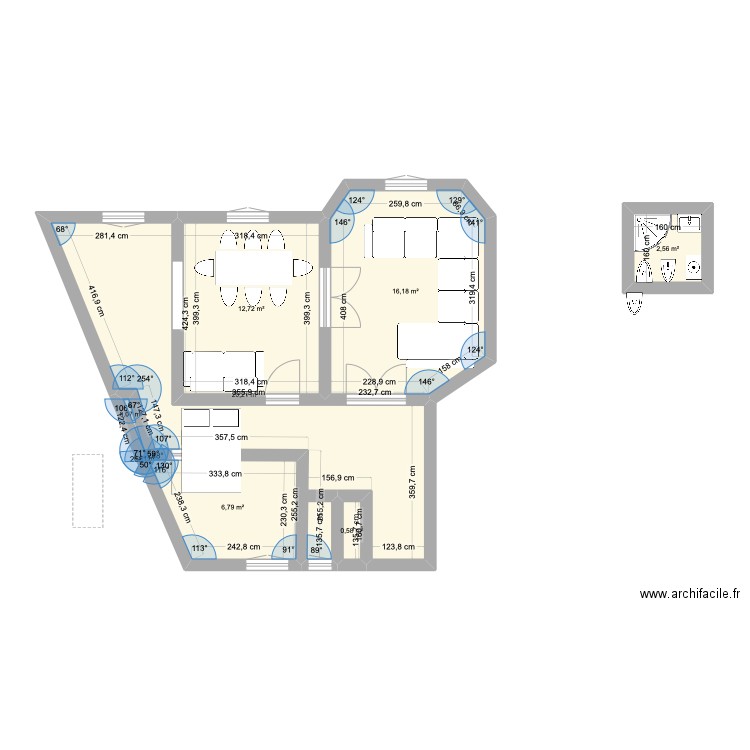 D V. Plan de 8 pièces et 59 m2