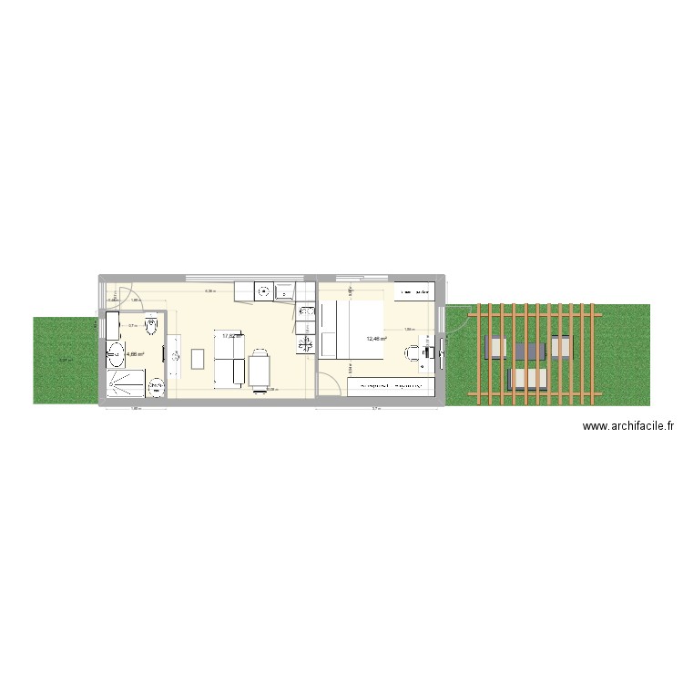 toutou 2  en 3.50 ml b. Plan de 3 pièces et 35 m2