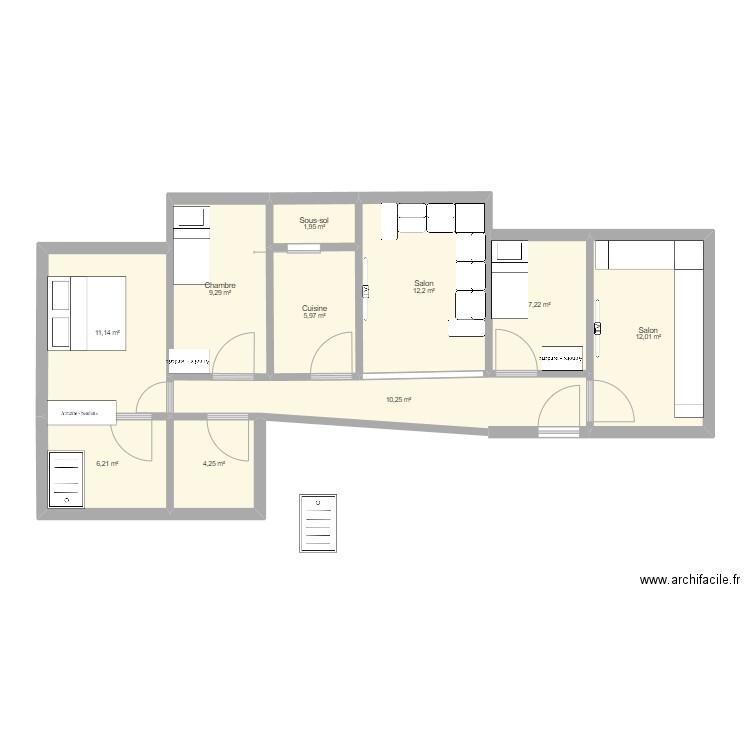 Appartement Tanger 2. Plan de 10 pièces et 81 m2