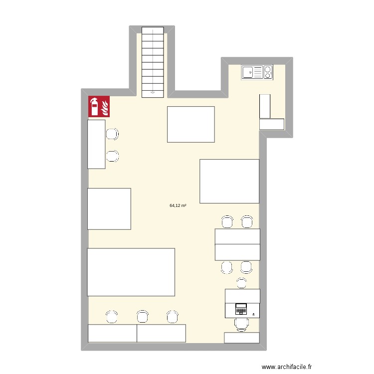 Atelier Bas. Plan de 1 pièce et 64 m2