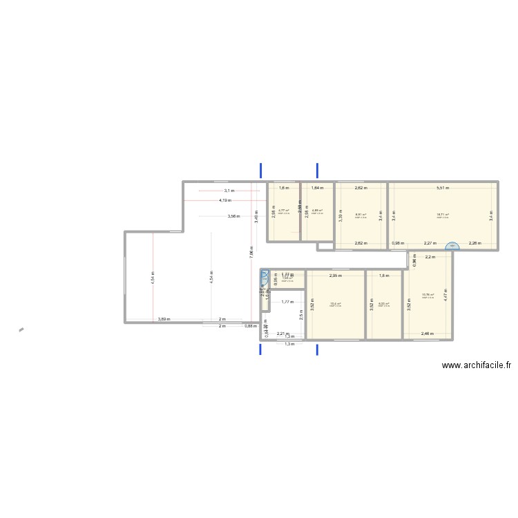 Matrice de Base essai 2. Plan de 9 pièces et 67 m2