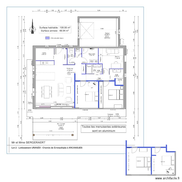 agrandissement . Plan de 5 pièces et 142 m2