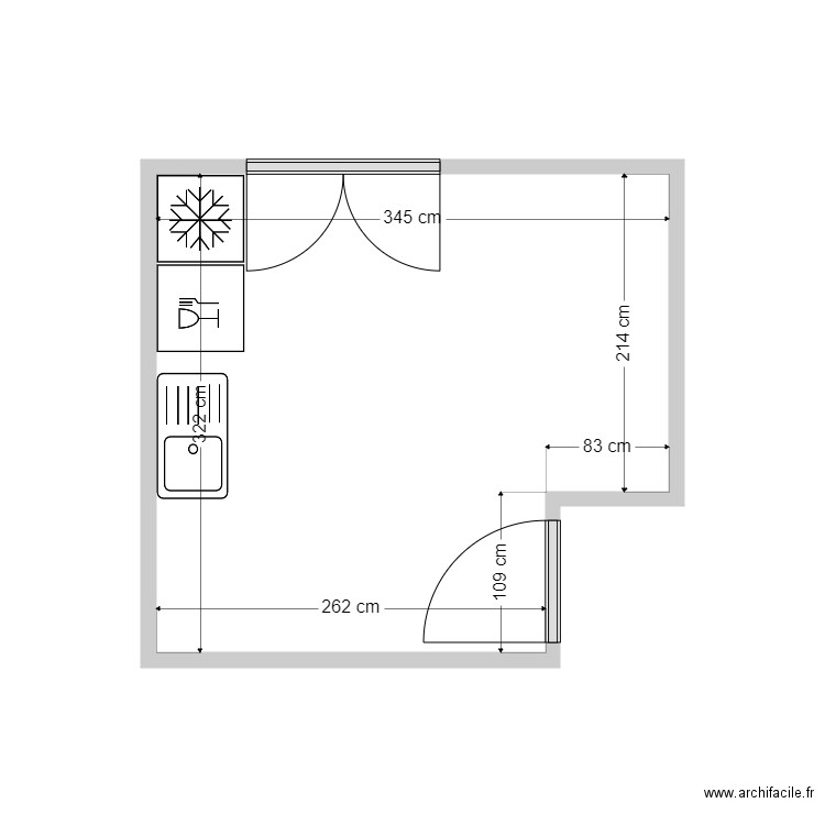 Cuisine Bellocq. Plan de 1 pièce et 10 m2