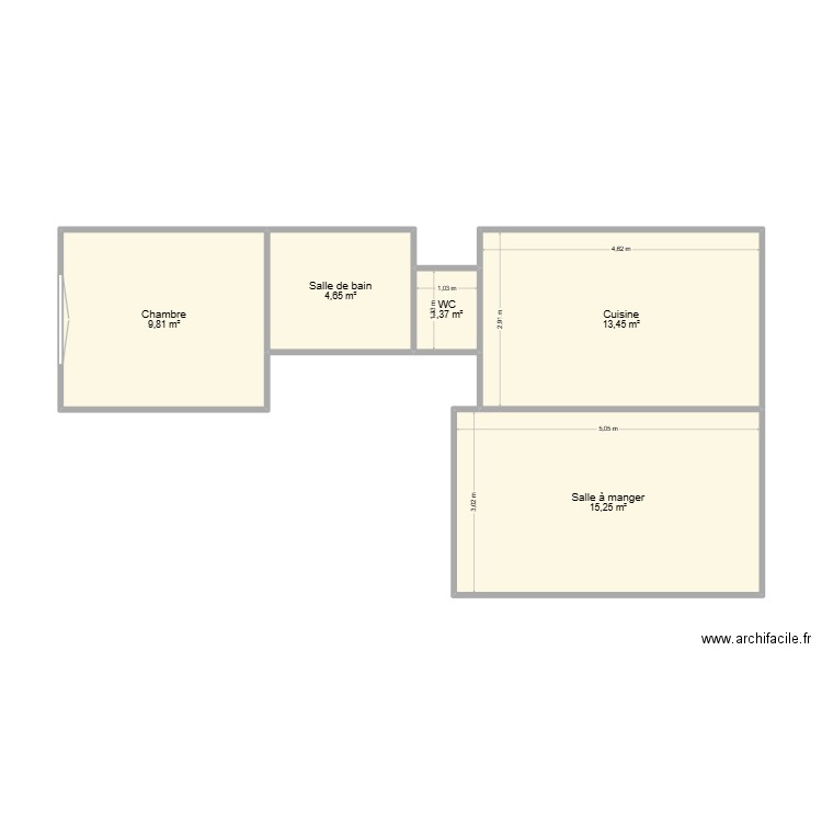 CH2. Plan de 5 pièces et 45 m2