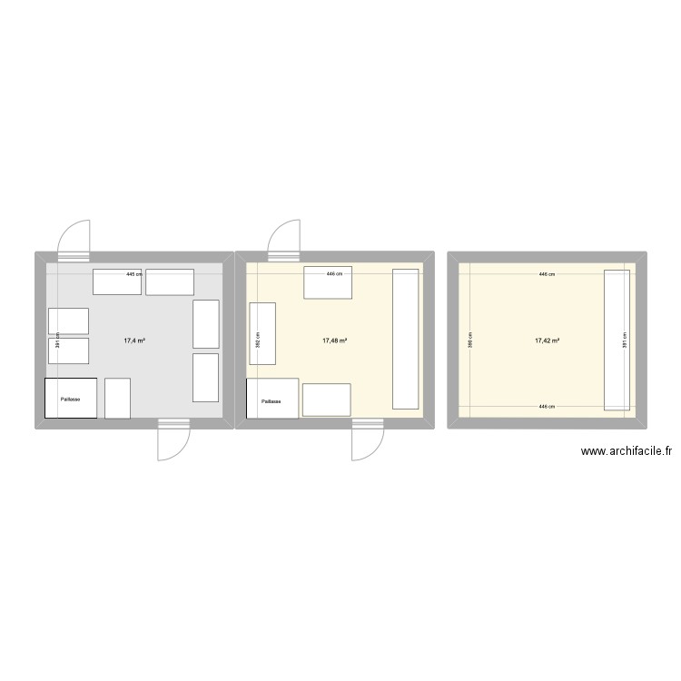 Laverie. Plan de 3 pièces et 52 m2