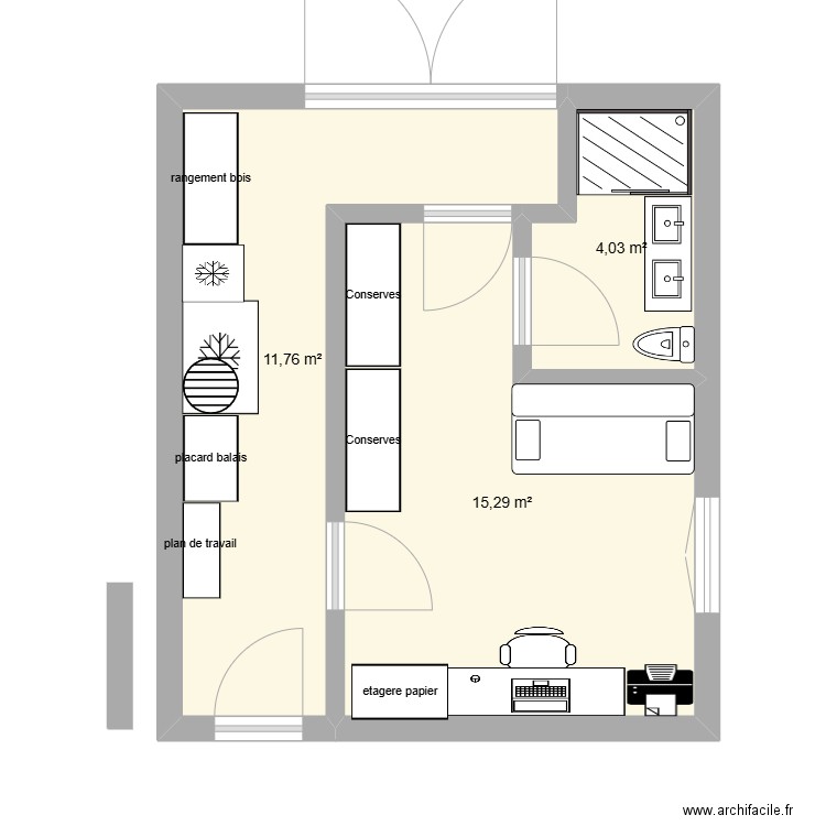 Amenagement que bureau. Plan de 3 pièces et 31 m2