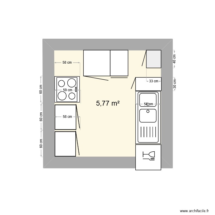 plan cuisine kim. Plan de 1 pièce et 6 m2