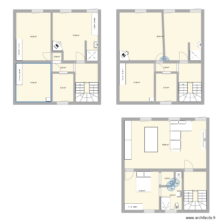 1er étage petite sdb. Plan de 17 pièces et 176 m2