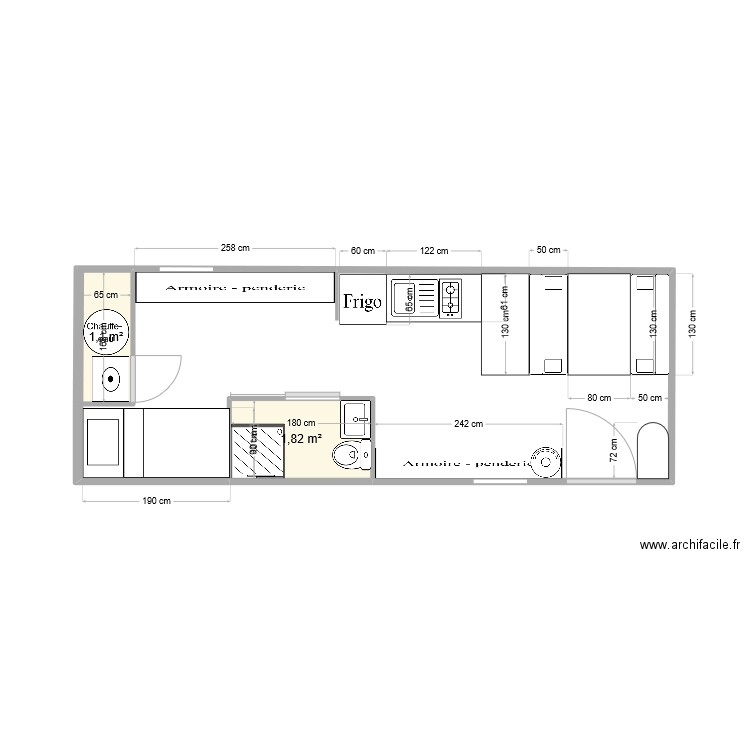 camion aménager. Plan de 2 pièces et 3 m2