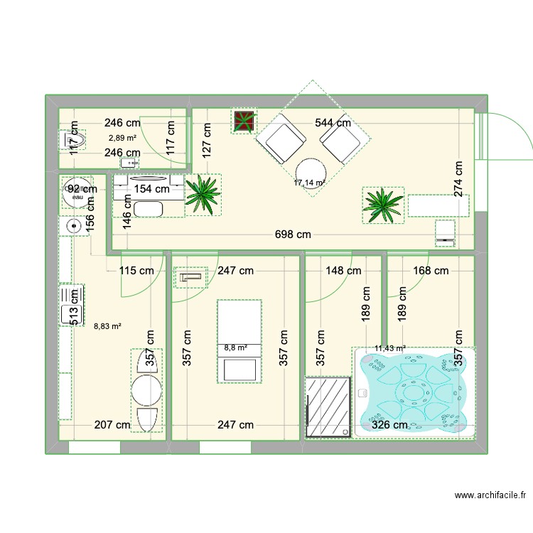 Plan 2 Flottaison Der. Plan de 5 pièces et 49 m2