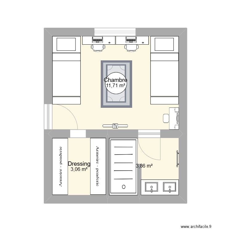 Chambres filles. Plan de 3 pièces et 19 m2