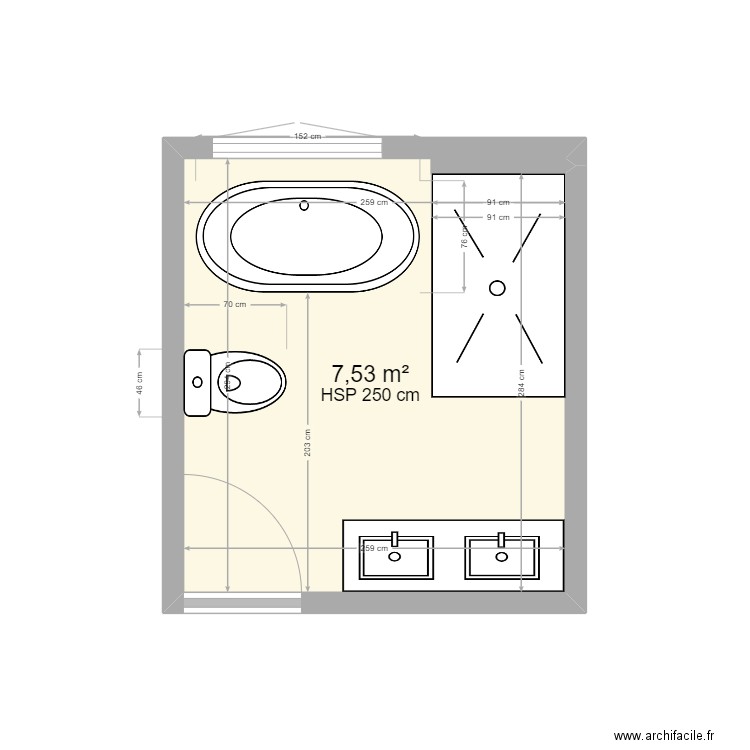 SDB. Plan de 1 pièce et 8 m2