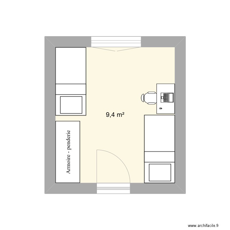 Chambre enfant. Plan de 1 pièce et 9 m2