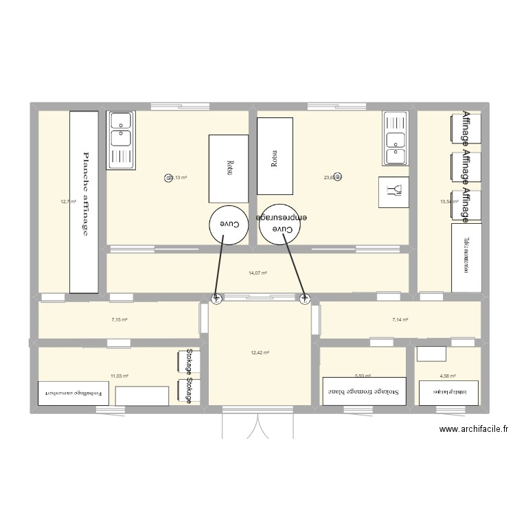 fromagerie v2. Plan de 11 pièces et 134 m2