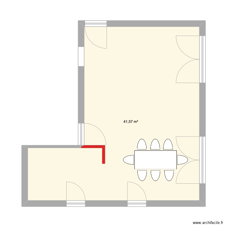 Séjour et Cuisine. Plan de 1 pièce et 42 m2