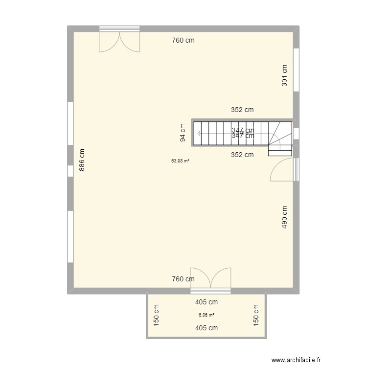 Maison Houssen RDC sans cloison. Plan de 3 pièces et 73 m2