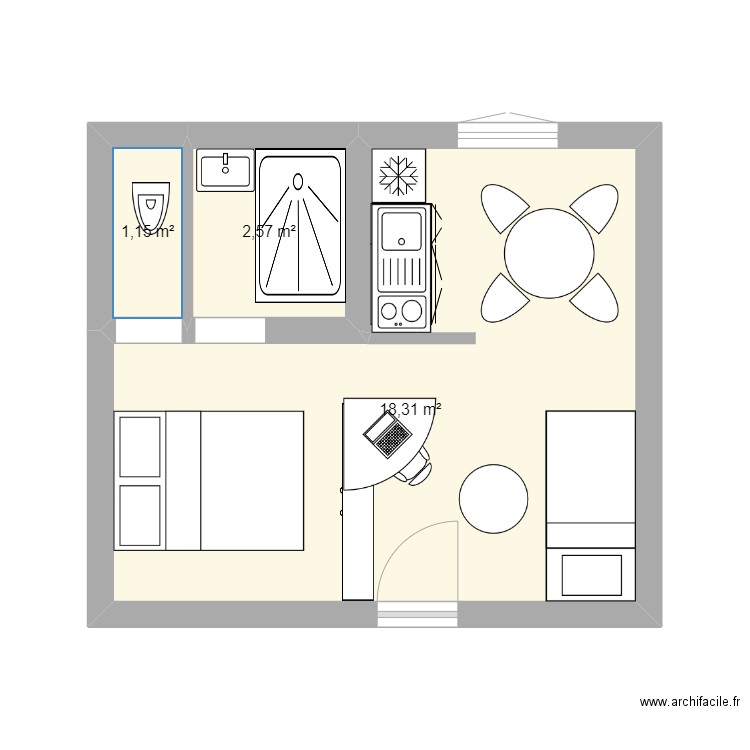 chambre 12. Plan de 3 pièces et 22 m2