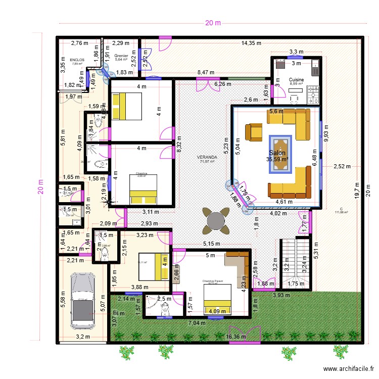 PLAN RDC OUSMANE. Plan de 15 pièces et 346 m2