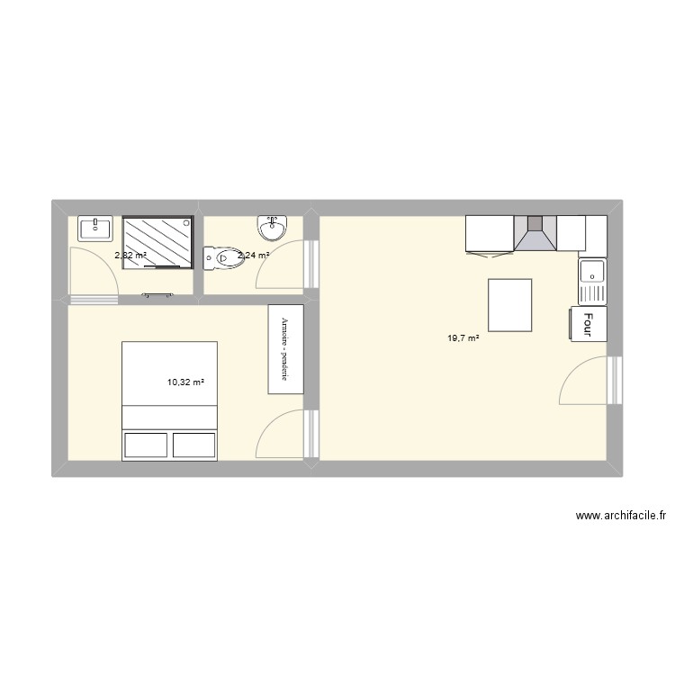 Batiment 6 appartements. Plan de 4 pièces et 35 m2