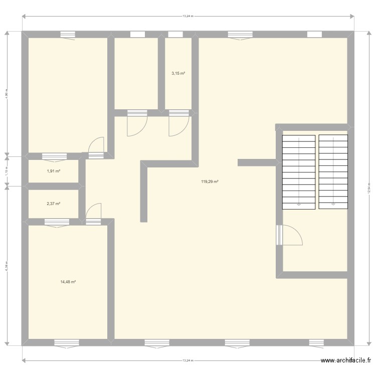 plan entrepot maison. Plan de 5 pièces et 141 m2