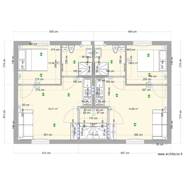 plan 1 etage immeuble bouresse. Plan de 5 pièces et 55 m2