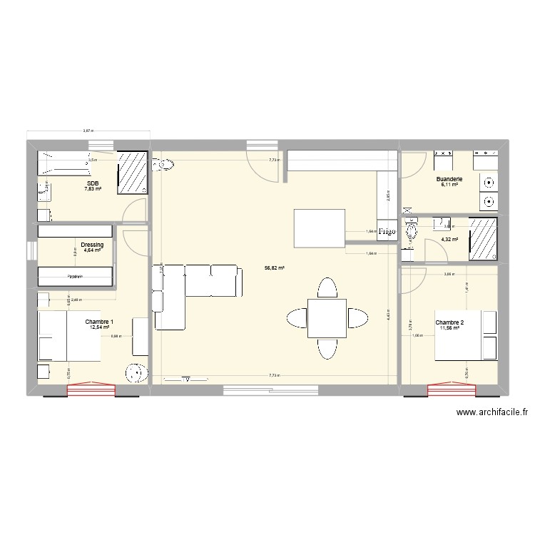 Pairet 2. Plan de 7 pièces et 104 m2