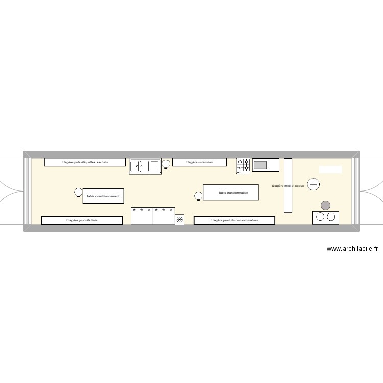 mieillerie conteneur. Plan de 1 pièce et 28 m2