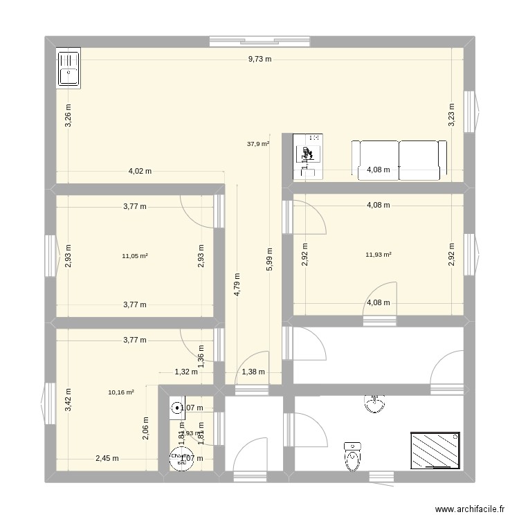 maison 100 m2 luzenac. Plan de 5 pièces et 73 m2