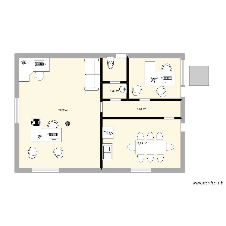 projet bureaux . Plan de 5 pièces et 60 m2