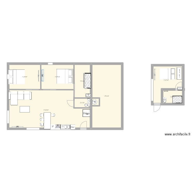 20m2. Plan de 8 pièces et 117 m2