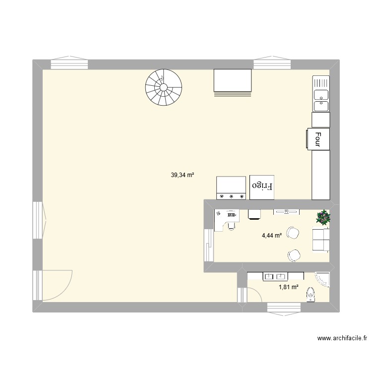 decouvrire . Plan de 3 pièces et 46 m2