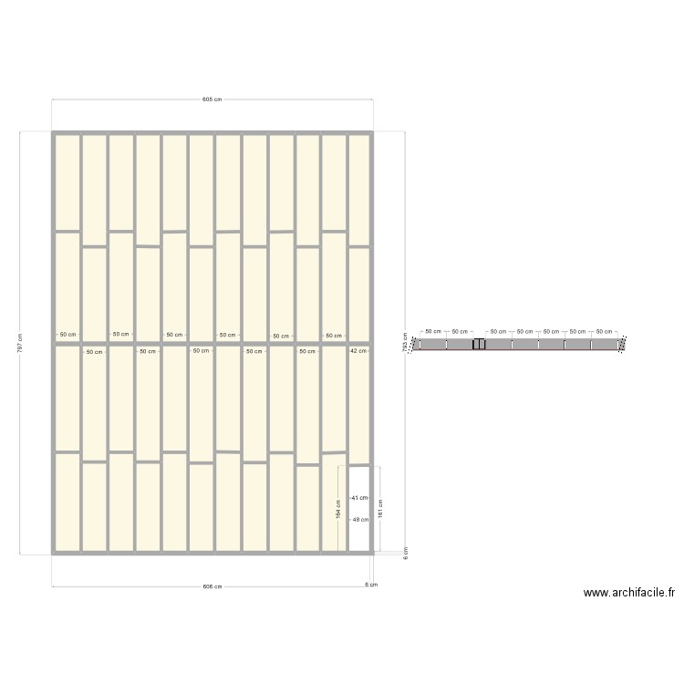 batiment. Plan de 47 pièces et 43 m2