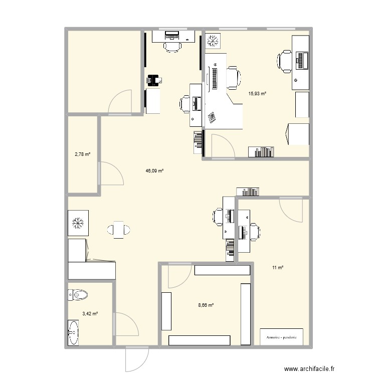 bureau rdc_3. Plan de 6 pièces et 88 m2