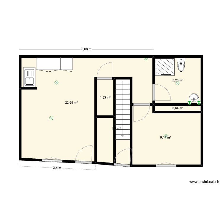 T2 St Ch. Plan de 6 pièces et 44 m2