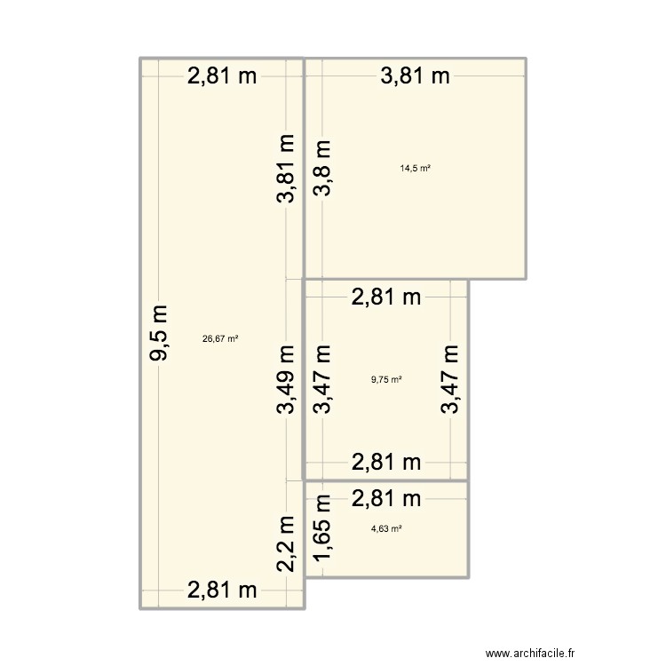 maison . Plan de 4 pièces et 56 m2