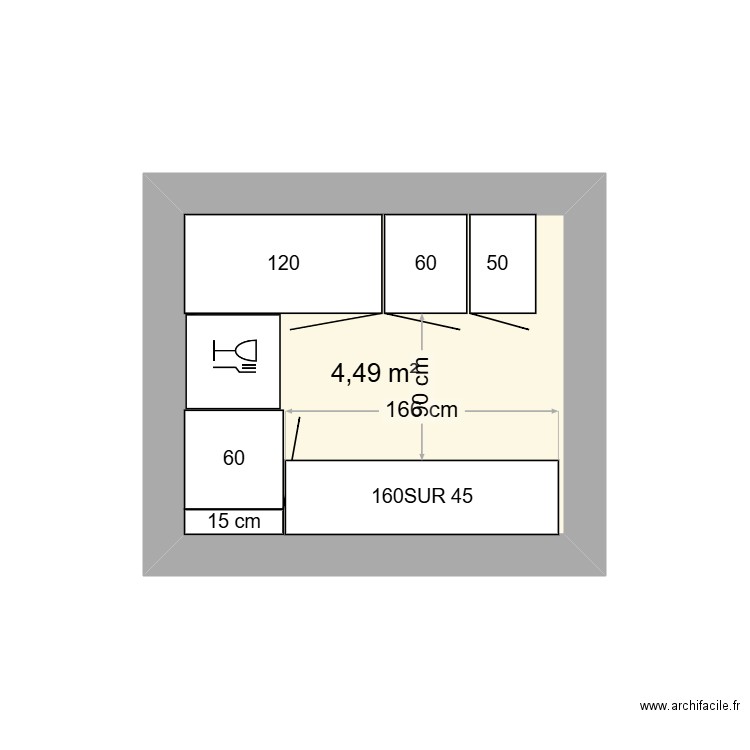 CUSINE MEUBLE. Plan de 1 pièce et 4 m2