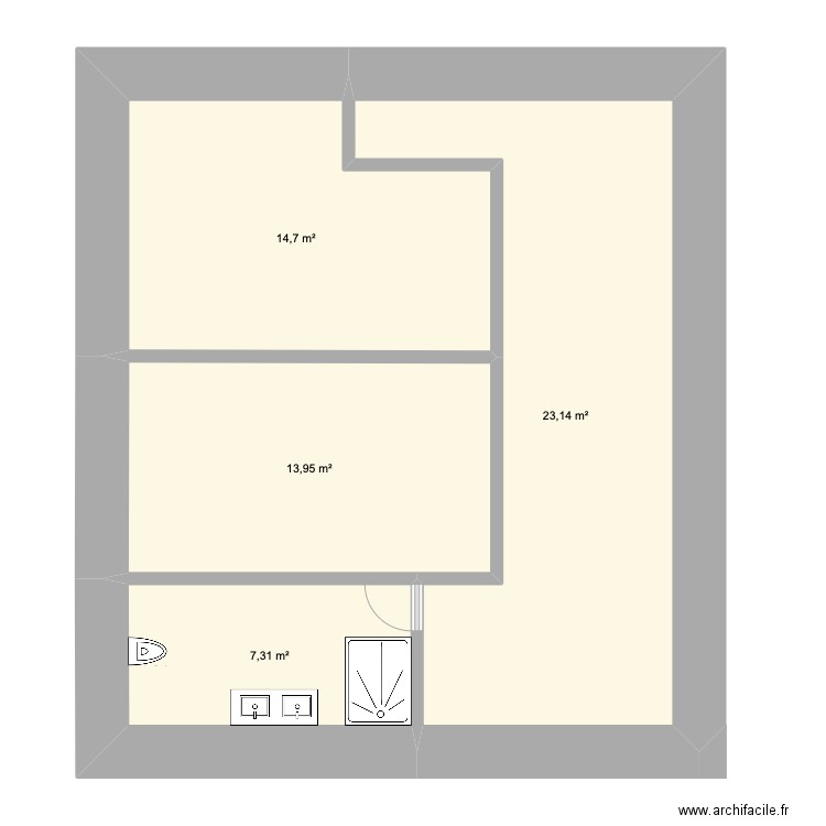 Combles. Plan de 4 pièces et 59 m2