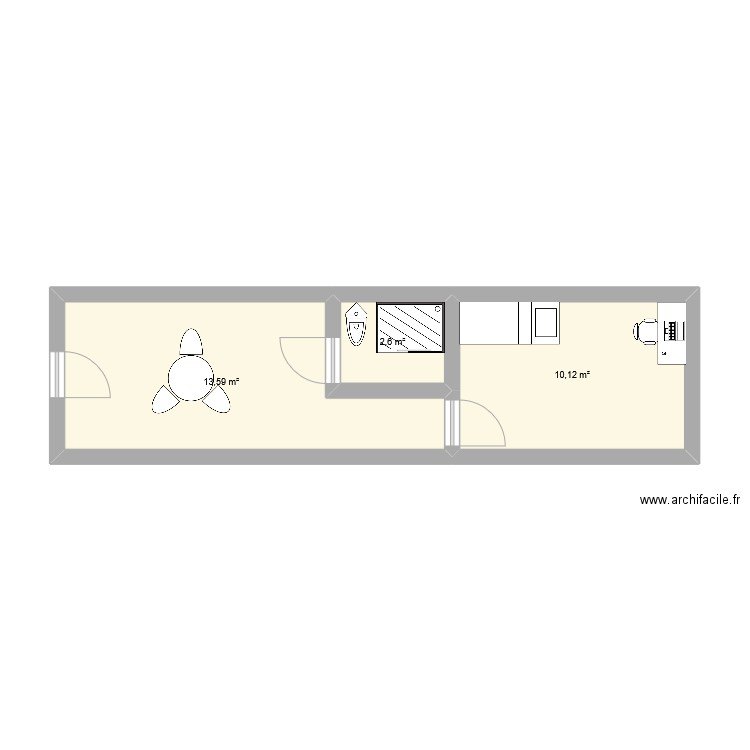 Conteneurs interieur mathis carrara. Plan de 3 pièces et 26 m2