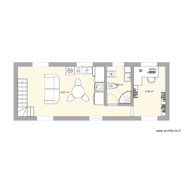 tiny. Plan de 3 pièces et 29 m2