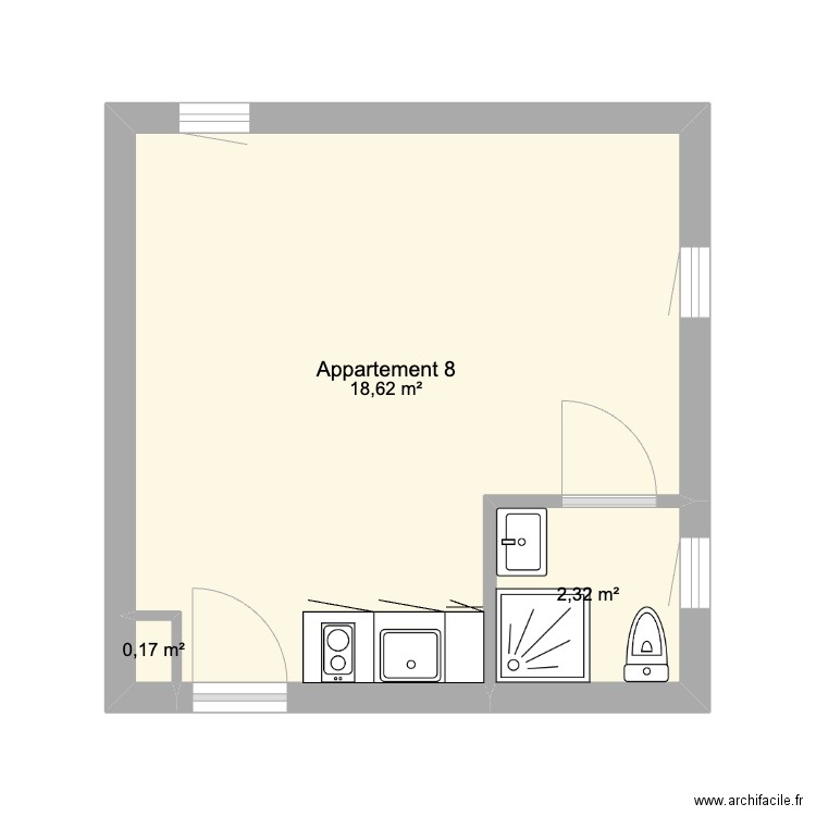 LA Riche Appartement 8. Plan de 3 pièces et 21 m2